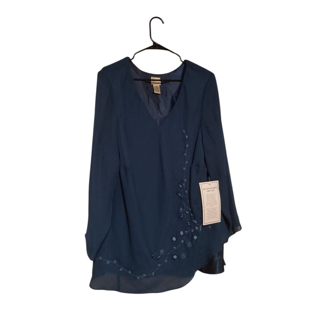 Candlelight & Champagne Long Sleeve Beaded Formal Tunic Top Blouse Size 28W 28"L
